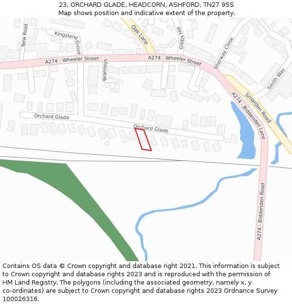 23, ORCHARD GLADE, HEADCORN, ASHFORD, TN27 9SS: Location map and indicative extent of plot
