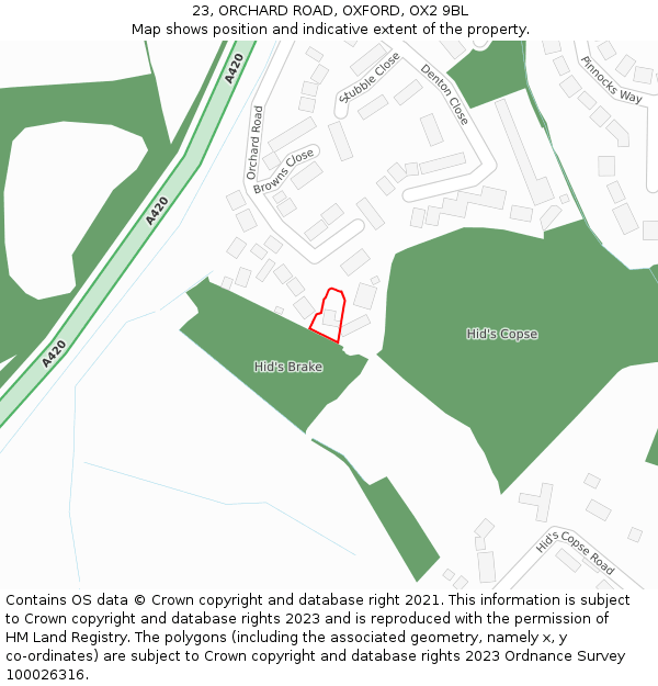 23, ORCHARD ROAD, OXFORD, OX2 9BL: Location map and indicative extent of plot