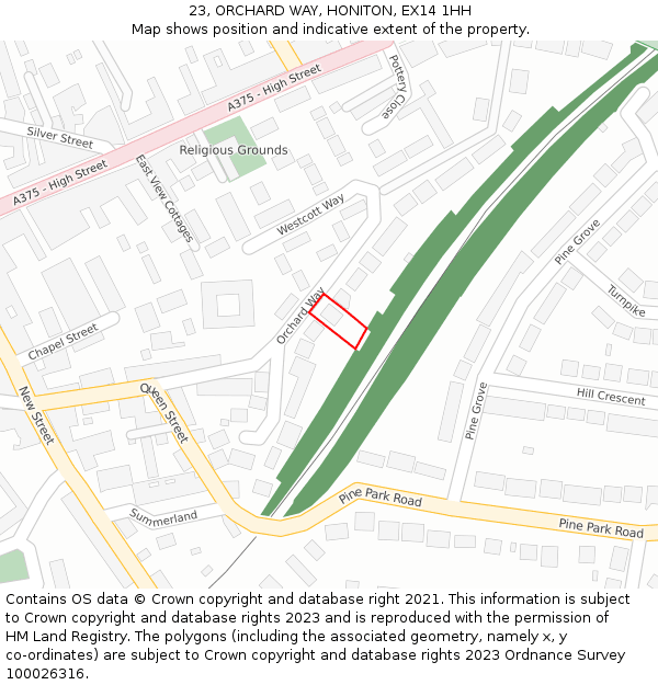 23, ORCHARD WAY, HONITON, EX14 1HH: Location map and indicative extent of plot