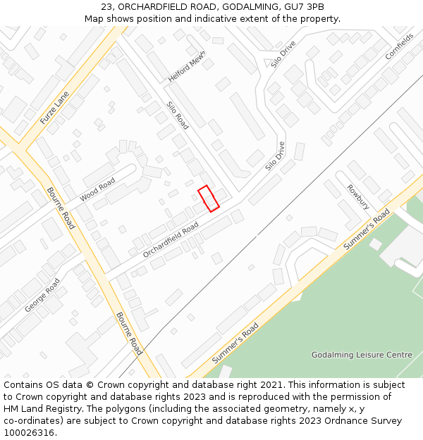 23, ORCHARDFIELD ROAD, GODALMING, GU7 3PB: Location map and indicative extent of plot