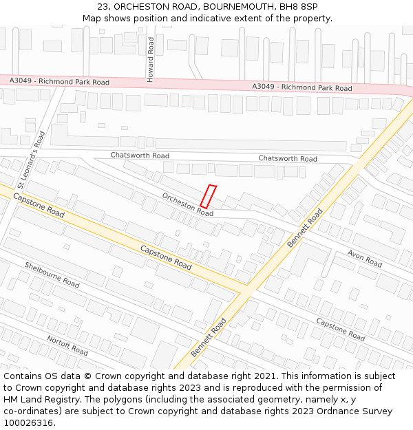 23, ORCHESTON ROAD, BOURNEMOUTH, BH8 8SP: Location map and indicative extent of plot