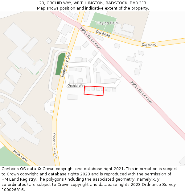 23, ORCHID WAY, WRITHLINGTON, RADSTOCK, BA3 3FR: Location map and indicative extent of plot