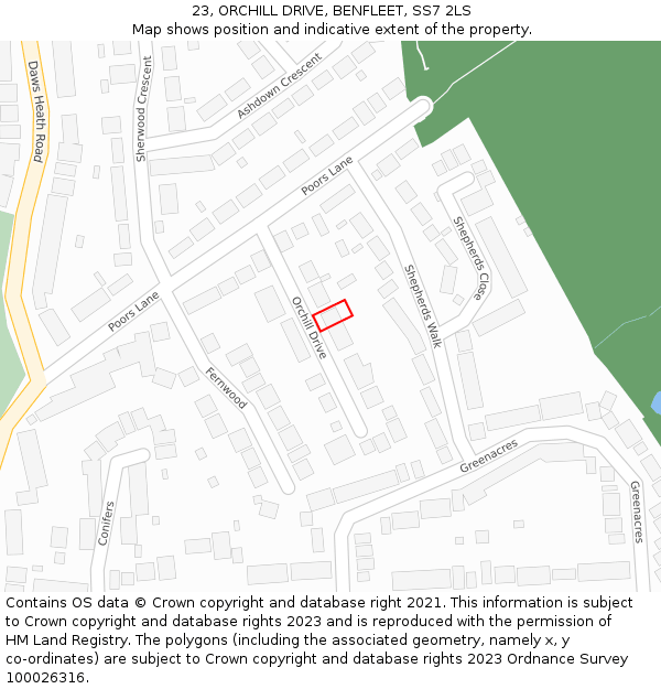 23, ORCHILL DRIVE, BENFLEET, SS7 2LS: Location map and indicative extent of plot