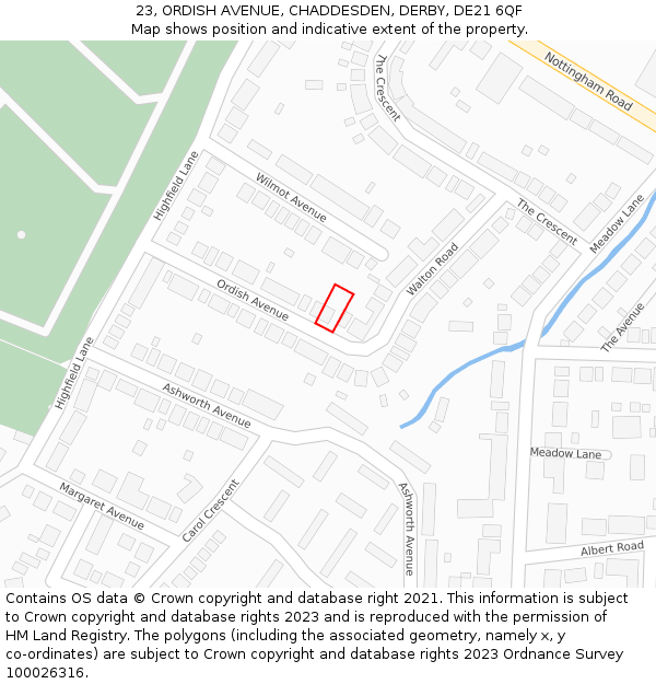 23, ORDISH AVENUE, CHADDESDEN, DERBY, DE21 6QF: Location map and indicative extent of plot