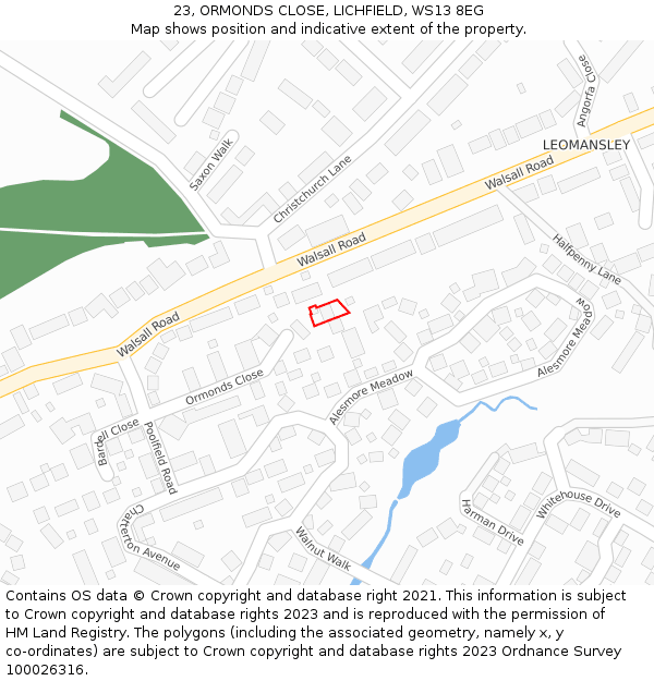 23, ORMONDS CLOSE, LICHFIELD, WS13 8EG: Location map and indicative extent of plot