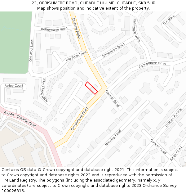 23, ORRISHMERE ROAD, CHEADLE HULME, CHEADLE, SK8 5HP: Location map and indicative extent of plot
