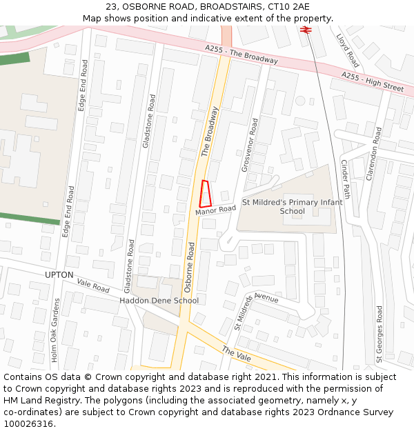 23, OSBORNE ROAD, BROADSTAIRS, CT10 2AE: Location map and indicative extent of plot
