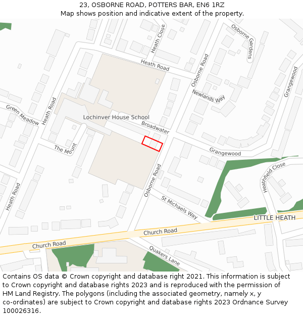 23, OSBORNE ROAD, POTTERS BAR, EN6 1RZ: Location map and indicative extent of plot