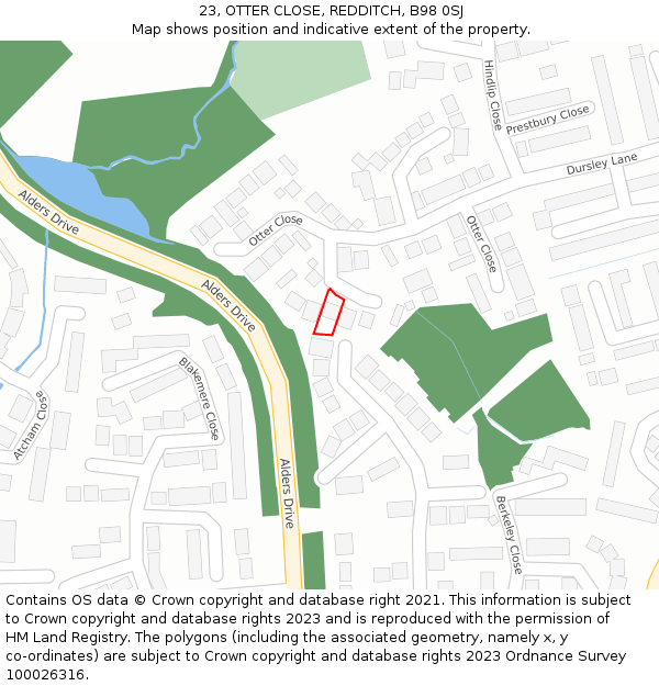 23, OTTER CLOSE, REDDITCH, B98 0SJ: Location map and indicative extent of plot