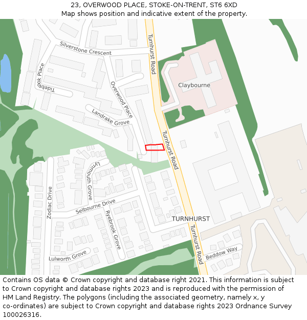 23, OVERWOOD PLACE, STOKE-ON-TRENT, ST6 6XD: Location map and indicative extent of plot