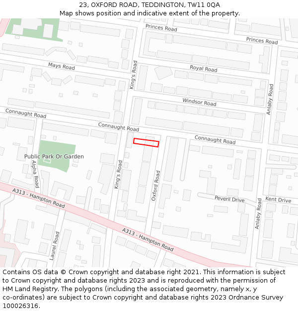 23, OXFORD ROAD, TEDDINGTON, TW11 0QA: Location map and indicative extent of plot