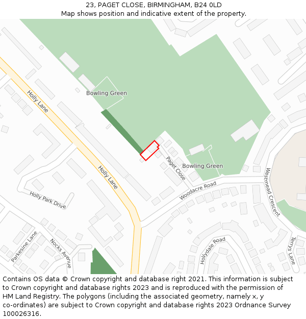 23, PAGET CLOSE, BIRMINGHAM, B24 0LD: Location map and indicative extent of plot