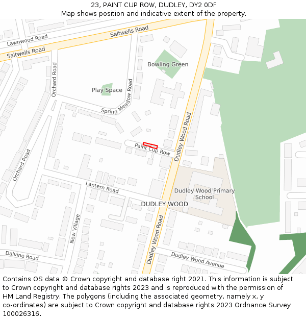 23, PAINT CUP ROW, DUDLEY, DY2 0DF: Location map and indicative extent of plot