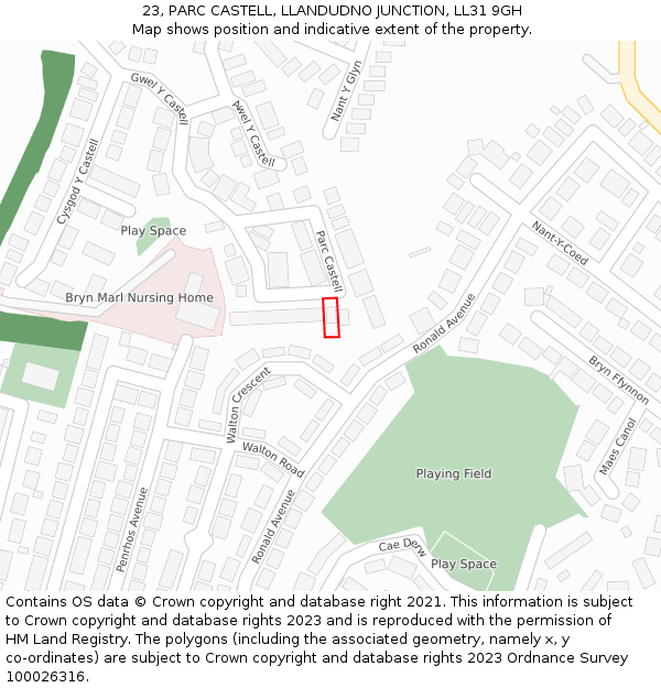 23, PARC CASTELL, LLANDUDNO JUNCTION, LL31 9GH: Location map and indicative extent of plot