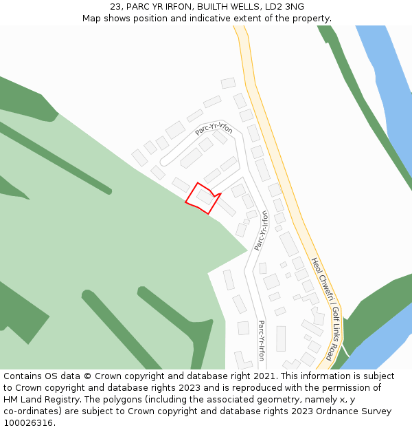 23, PARC YR IRFON, BUILTH WELLS, LD2 3NG: Location map and indicative extent of plot