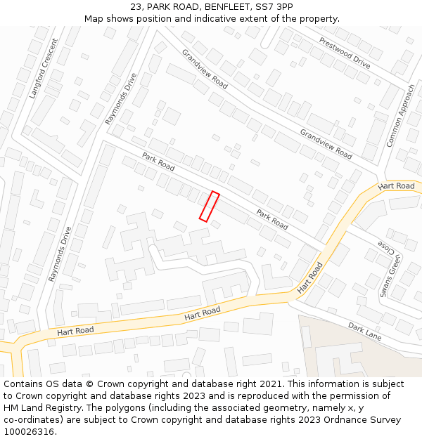 23, PARK ROAD, BENFLEET, SS7 3PP: Location map and indicative extent of plot