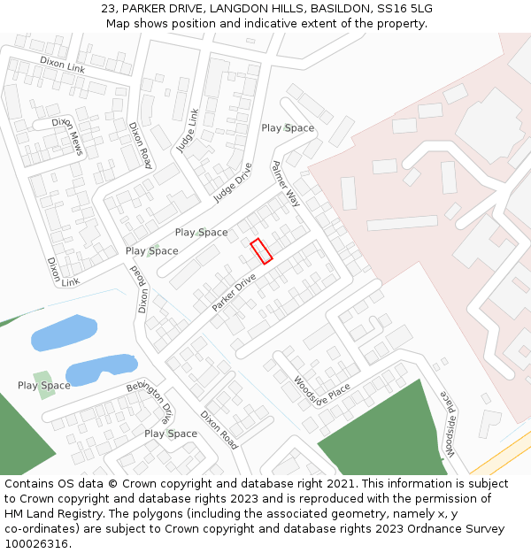 23, PARKER DRIVE, LANGDON HILLS, BASILDON, SS16 5LG: Location map and indicative extent of plot