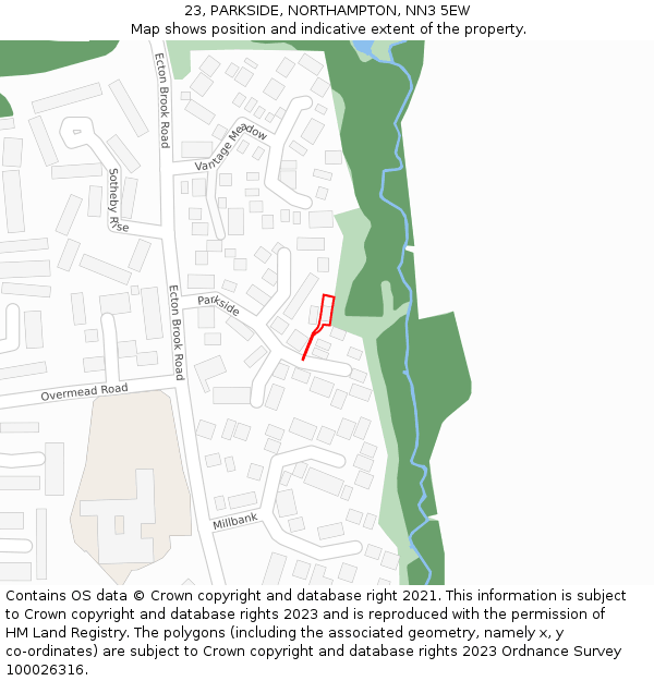 23, PARKSIDE, NORTHAMPTON, NN3 5EW: Location map and indicative extent of plot