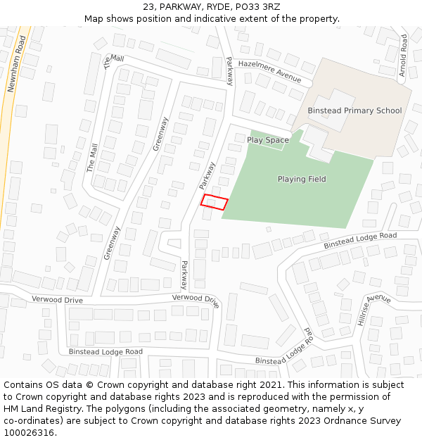 23, PARKWAY, RYDE, PO33 3RZ: Location map and indicative extent of plot