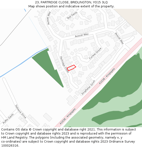 23, PARTRIDGE CLOSE, BRIDLINGTON, YO15 3LQ: Location map and indicative extent of plot