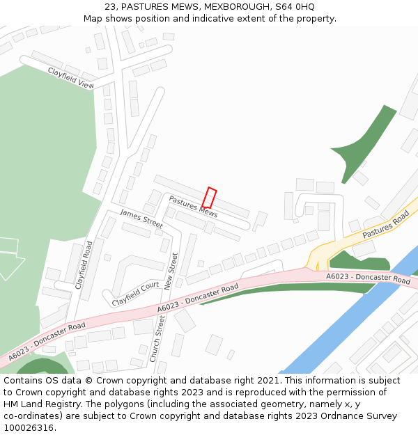 23, PASTURES MEWS, MEXBOROUGH, S64 0HQ: Location map and indicative extent of plot