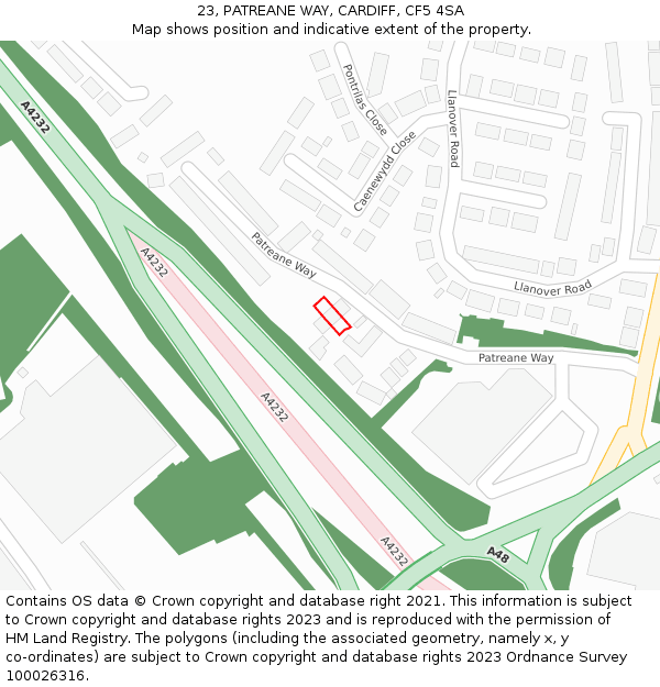 23, PATREANE WAY, CARDIFF, CF5 4SA: Location map and indicative extent of plot