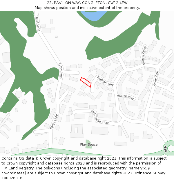 23, PAVILION WAY, CONGLETON, CW12 4EW: Location map and indicative extent of plot