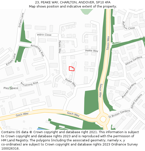 23, PEAKE WAY, CHARLTON, ANDOVER, SP10 4FA: Location map and indicative extent of plot