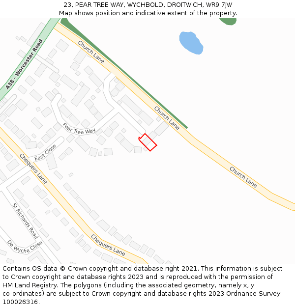 23, PEAR TREE WAY, WYCHBOLD, DROITWICH, WR9 7JW: Location map and indicative extent of plot