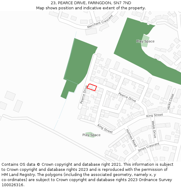 23, PEARCE DRIVE, FARINGDON, SN7 7ND: Location map and indicative extent of plot