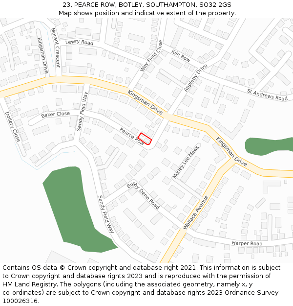 23, PEARCE ROW, BOTLEY, SOUTHAMPTON, SO32 2GS: Location map and indicative extent of plot