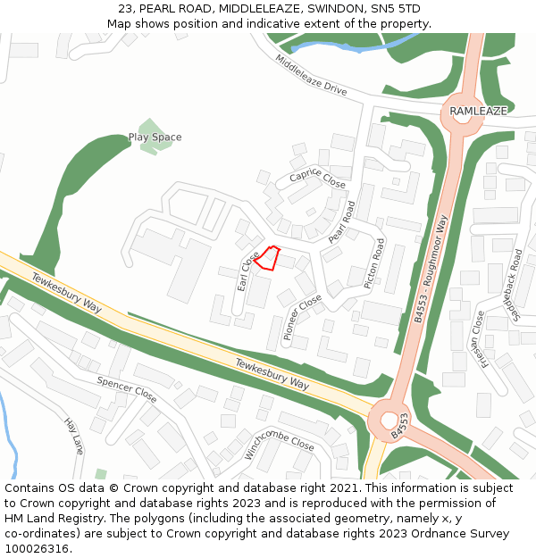 23, PEARL ROAD, MIDDLELEAZE, SWINDON, SN5 5TD: Location map and indicative extent of plot