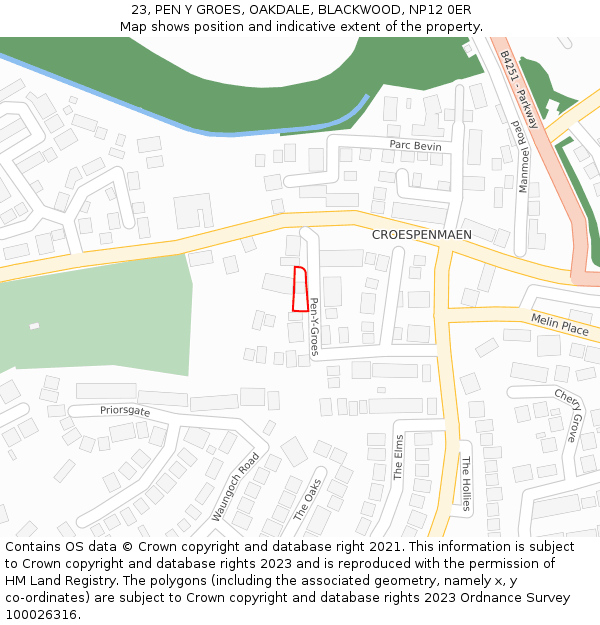 23, PEN Y GROES, OAKDALE, BLACKWOOD, NP12 0ER: Location map and indicative extent of plot