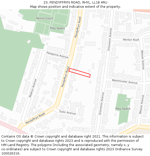 23, PENDYFFRYN ROAD, RHYL, LL18 4RU: Location map and indicative extent of plot