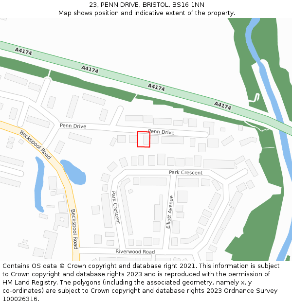 23, PENN DRIVE, BRISTOL, BS16 1NN: Location map and indicative extent of plot