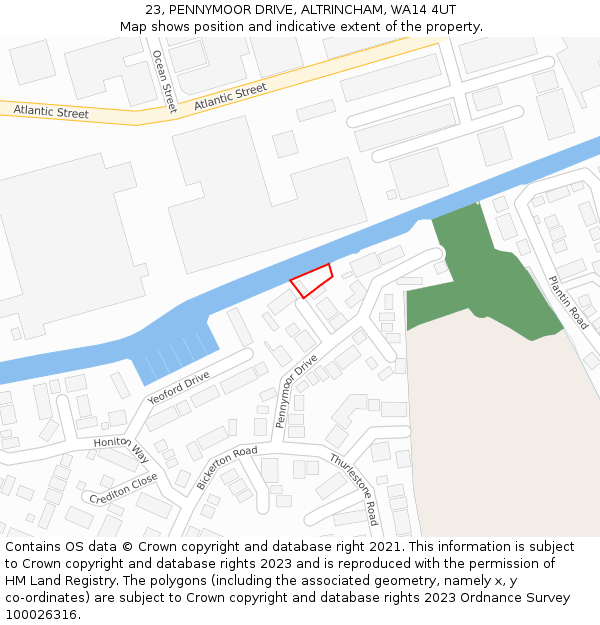 23, PENNYMOOR DRIVE, ALTRINCHAM, WA14 4UT: Location map and indicative extent of plot