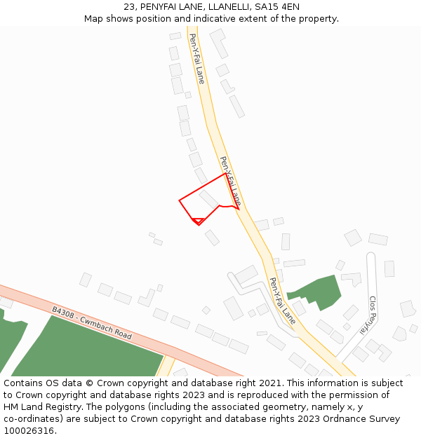 23, PENYFAI LANE, LLANELLI, SA15 4EN: Location map and indicative extent of plot