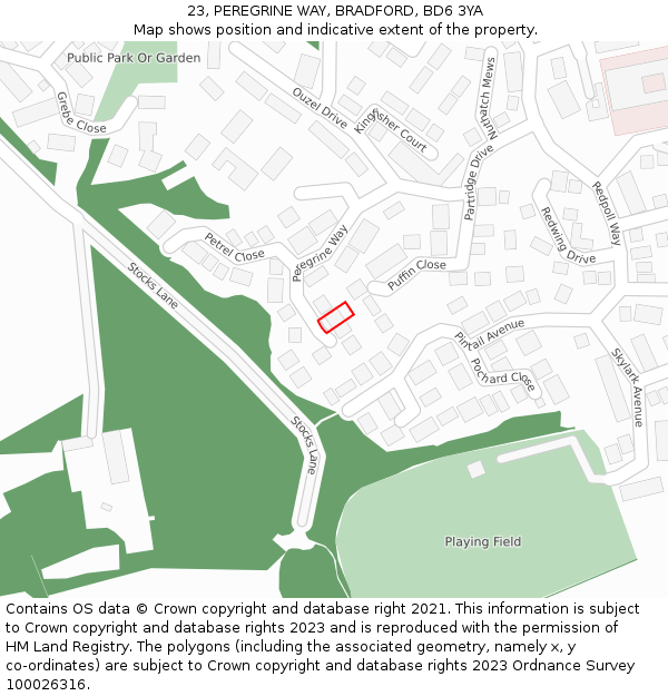 23, PEREGRINE WAY, BRADFORD, BD6 3YA: Location map and indicative extent of plot