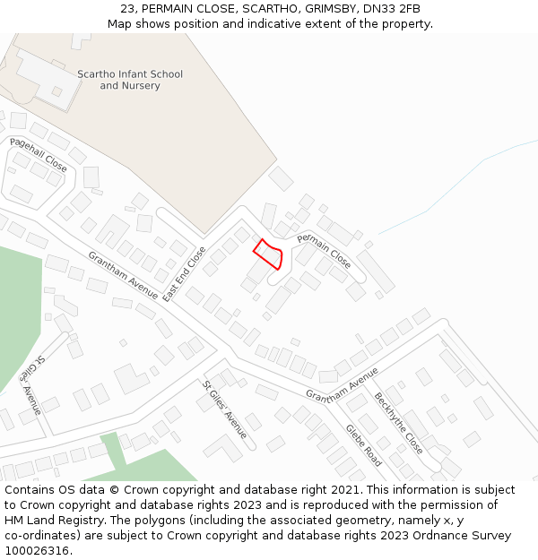 23, PERMAIN CLOSE, SCARTHO, GRIMSBY, DN33 2FB: Location map and indicative extent of plot