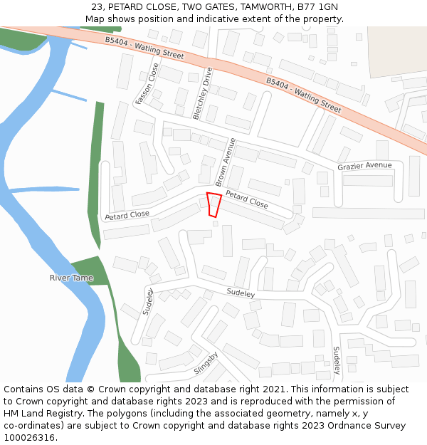 23, PETARD CLOSE, TWO GATES, TAMWORTH, B77 1GN: Location map and indicative extent of plot
