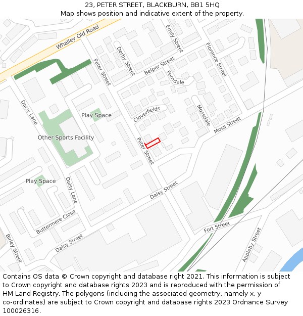 23, PETER STREET, BLACKBURN, BB1 5HQ: Location map and indicative extent of plot