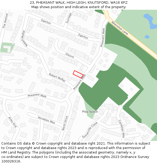 23, PHEASANT WALK, HIGH LEGH, KNUTSFORD, WA16 6PZ: Location map and indicative extent of plot