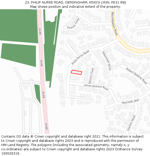 23, PHILIP NURSE ROAD, DERSINGHAM, KING'S LYNN, PE31 6WJ: Location map and indicative extent of plot