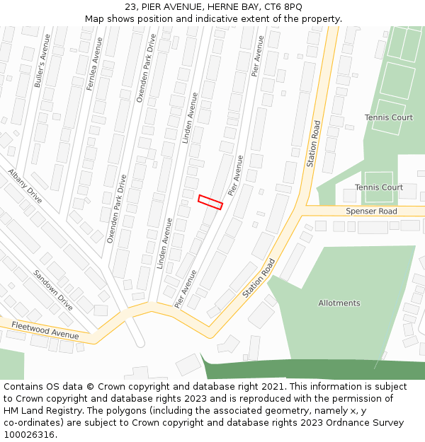 23, PIER AVENUE, HERNE BAY, CT6 8PQ: Location map and indicative extent of plot