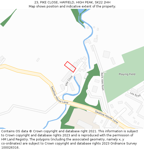 23, PIKE CLOSE, HAYFIELD, HIGH PEAK, SK22 2HH: Location map and indicative extent of plot