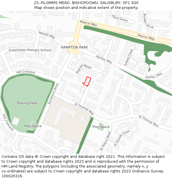 23, PILGRIMS MEAD, BISHOPDOWN, SALISBURY, SP1 3GX: Location map and indicative extent of plot