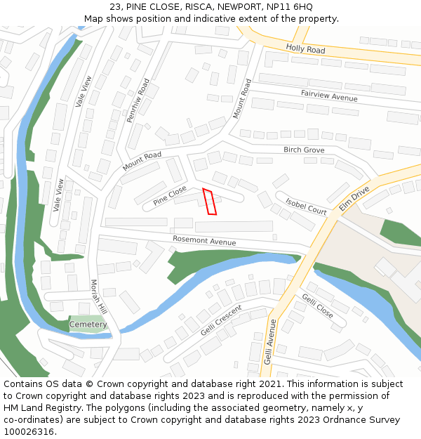 23, PINE CLOSE, RISCA, NEWPORT, NP11 6HQ: Location map and indicative extent of plot