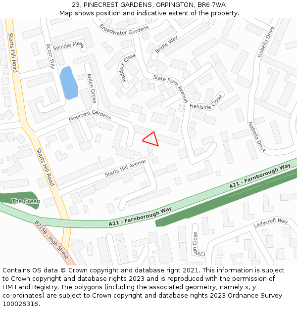 23, PINECREST GARDENS, ORPINGTON, BR6 7WA: Location map and indicative extent of plot