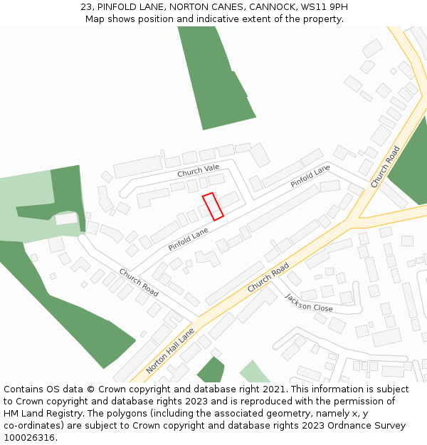 23, PINFOLD LANE, NORTON CANES, CANNOCK, WS11 9PH: Location map and indicative extent of plot