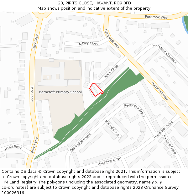 23, PIPITS CLOSE, HAVANT, PO9 3FB: Location map and indicative extent of plot